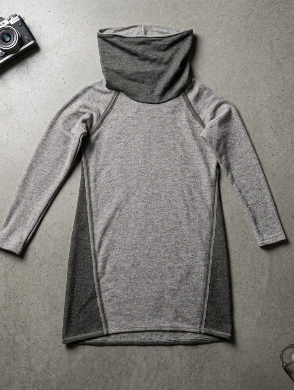 KUHL Womens M Grey Marl Wool Tunic Dress Cowl Neck Gorpcore CabinCore Athleisure